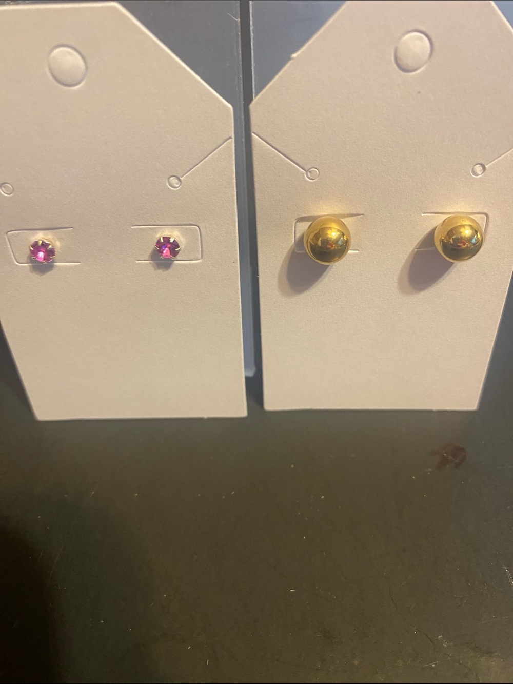 Gold Ball Stud Earrings and Pink Crystal Studs - Women Jewelry